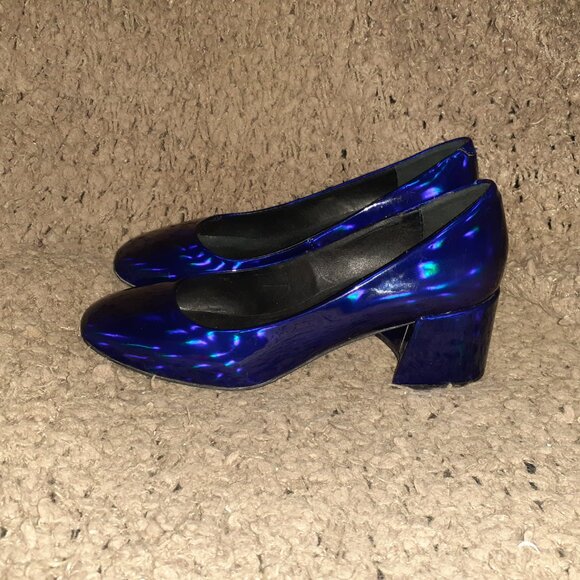 JEFFREY CAMPBELL-Iridescent Royal Blue Patent Leather Pumps-Sz 6-Near Mint - Picture 2 of 8